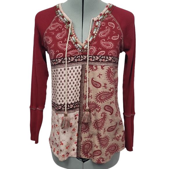 Sundance Womens Red Patchwork Tunic Blouse Size XS - Picture 1 of 10